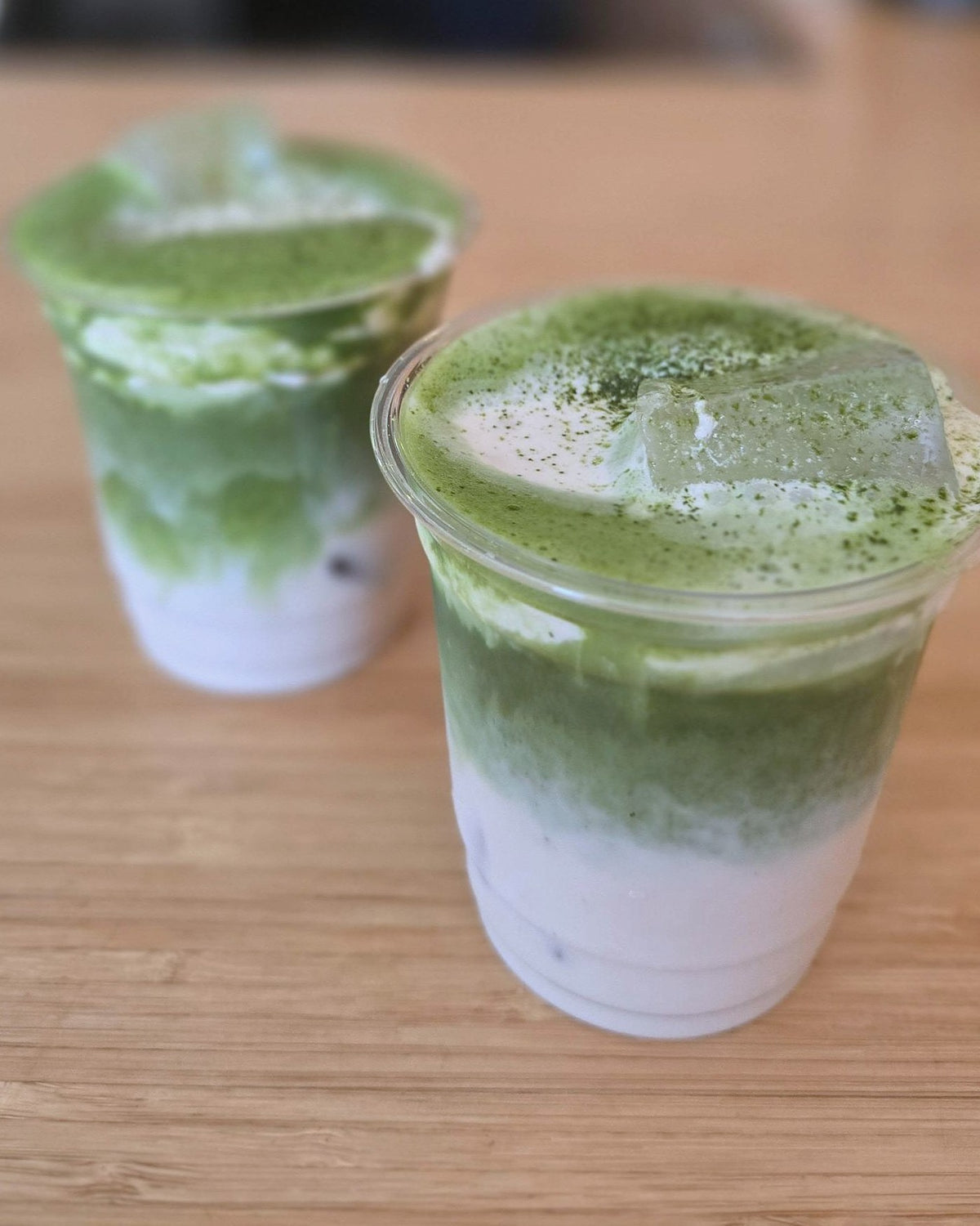 Iced matcha latte with banana cream